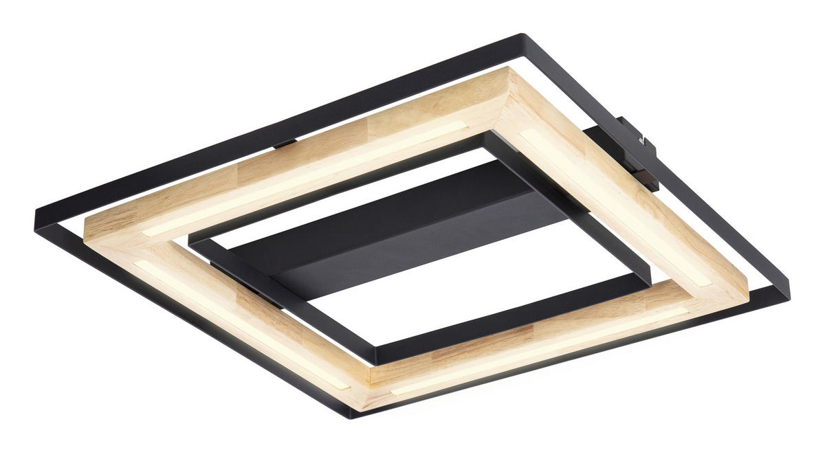 LED-DECKENLEUCHTE 46/46/6 cm   - Schwarz/Naturfarben, Natur, Holz/Metall (46/46/6cm) - Globo