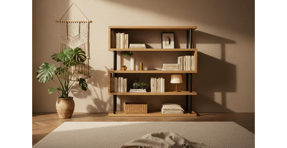 REGAL Schwarz, Eichefarben  - Eichefarben/Schwarz, Basics, Holzwerkstoff/Metall (156/165/35cm) - Xora