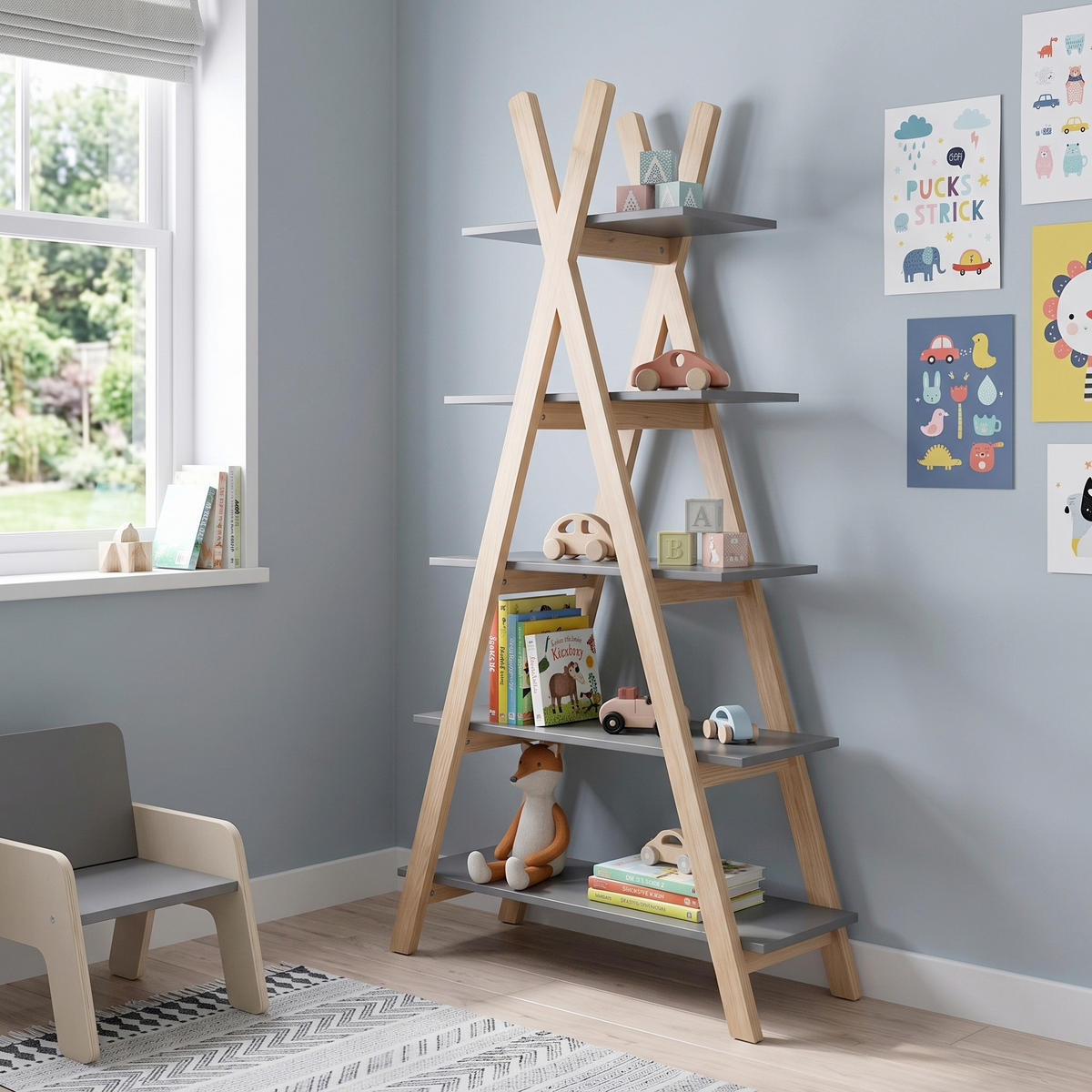 REGAL Pinie Grau, Naturfarben  - Naturfarben/Grau, Design, Holz/Holzwerkstoff (90/170/35cm) - Livetastic