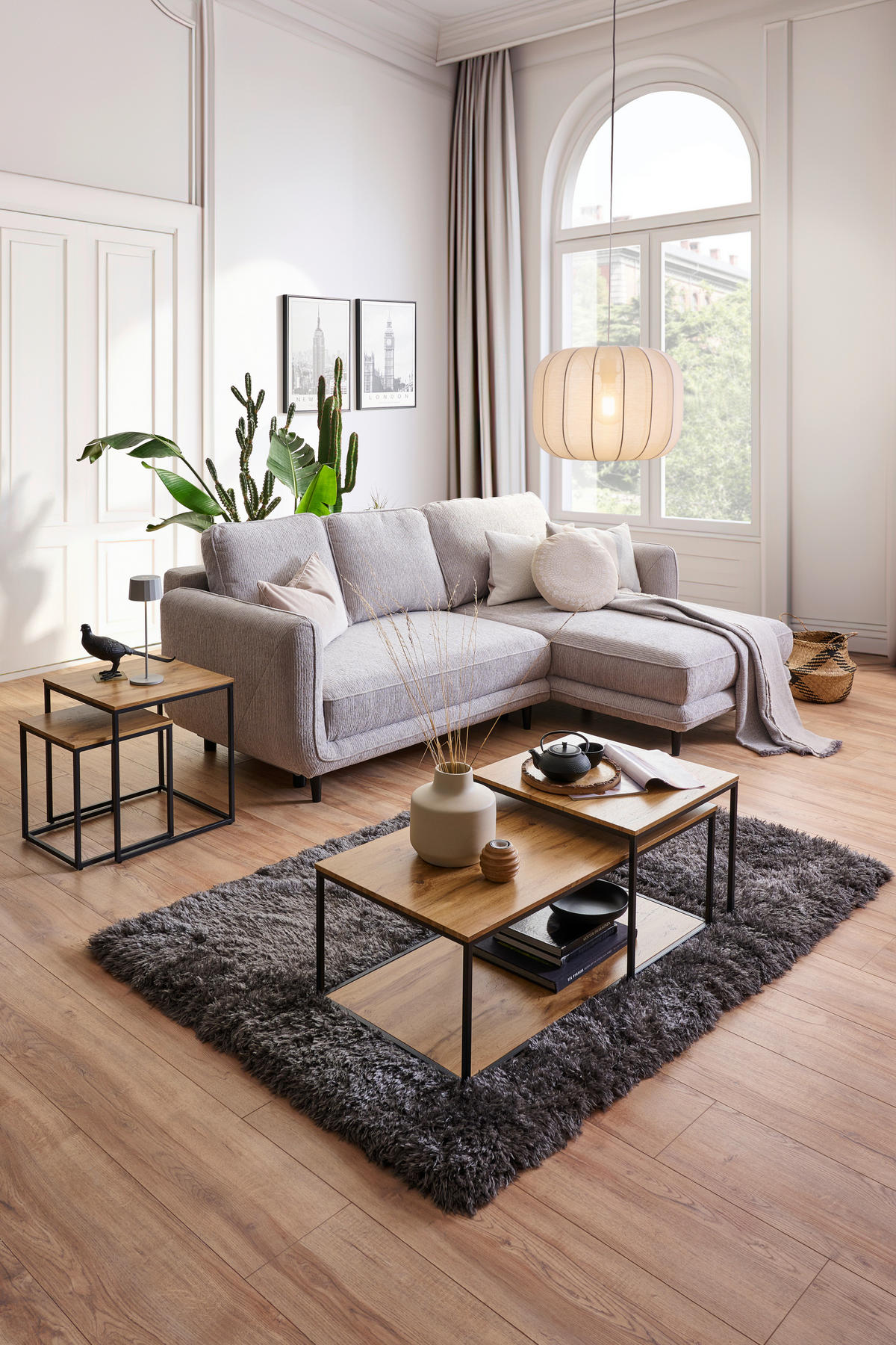 ECKSOFA in Struktur Hellgrau  - Hellgrau/Schwarz, Konventionell, Holz/Textil (247/170cm) - Carryhome
