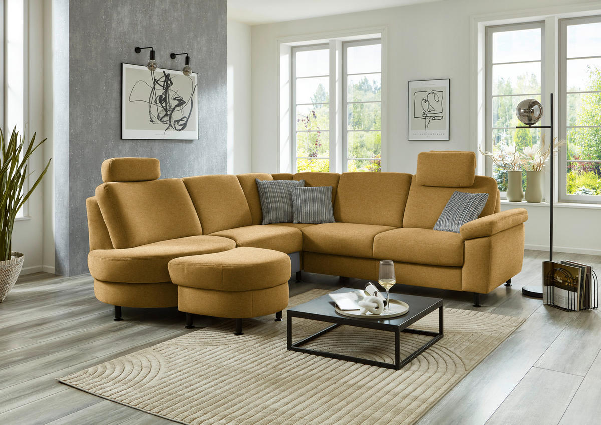 ECKSOFA  in Flachgewebe Currygelb  252/248 cm  - Currygelb/Schwarz, KONVENTIONELL, Textil/Metall (252/248cm) - Beldomo Comfort