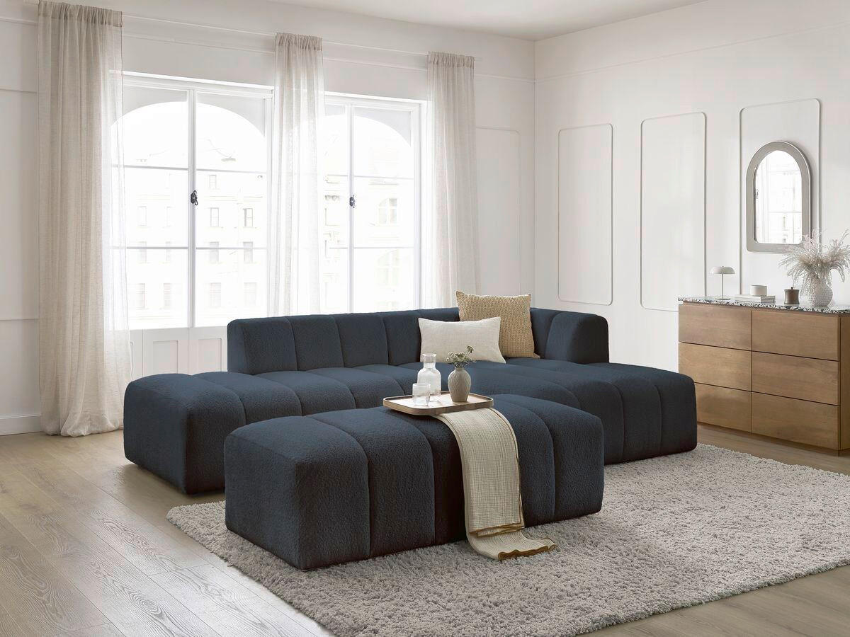 ECKSOFA  ANNECY Dunkelblau Bouclé  - Schwarz/Dunkelblau, MODERN, Kunststoff/Textil (262/170cm)