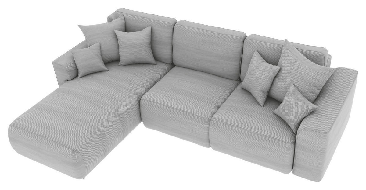 ECKSOFA in Cord Grau  - Chromfarben/Grau, Konventionell, Kunststoff/Textil (195/293cm) - MID.YOU