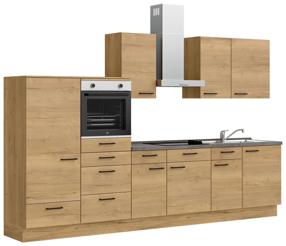 KÜCHENLEERBLOCK 330 cm   in Eichefarben, Schieferfarben  - Schieferfarben/Eichefarben, MODERN, Holzwerkstoff/Metall (330cm) - Nobilia