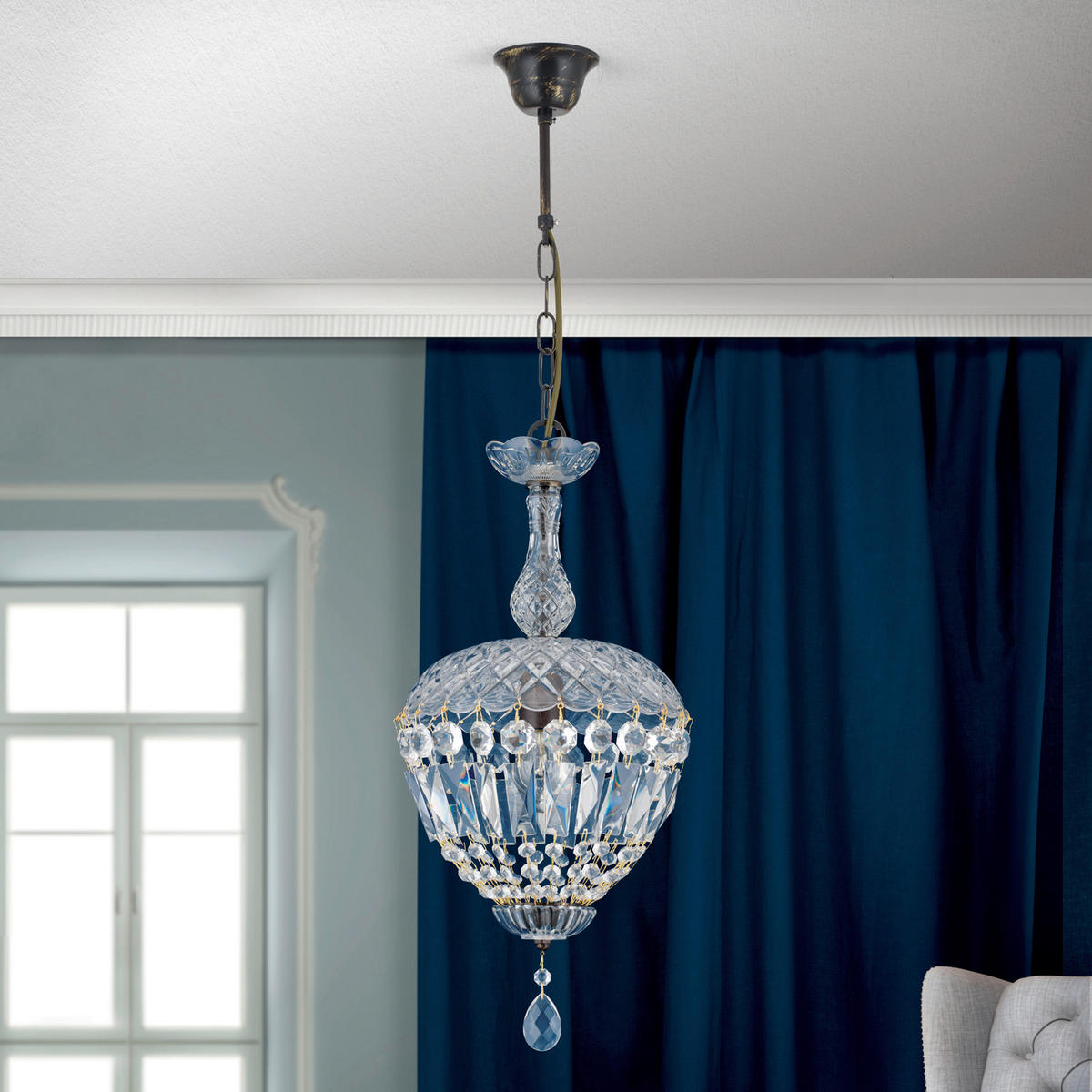 KRISTALL-HÄNGELEUCHTE 25/150 cm   - Bronzefarben, LIFESTYLE, Glas/Metall (25/150cm)