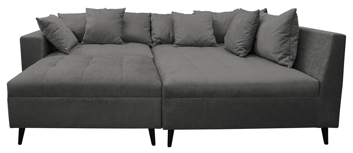 Ecksofa inkl. Hocker in Flachgewebe Grau  - Schwarz/Grau, Design, Holz/Textil (247/174cm) - MID.YOU