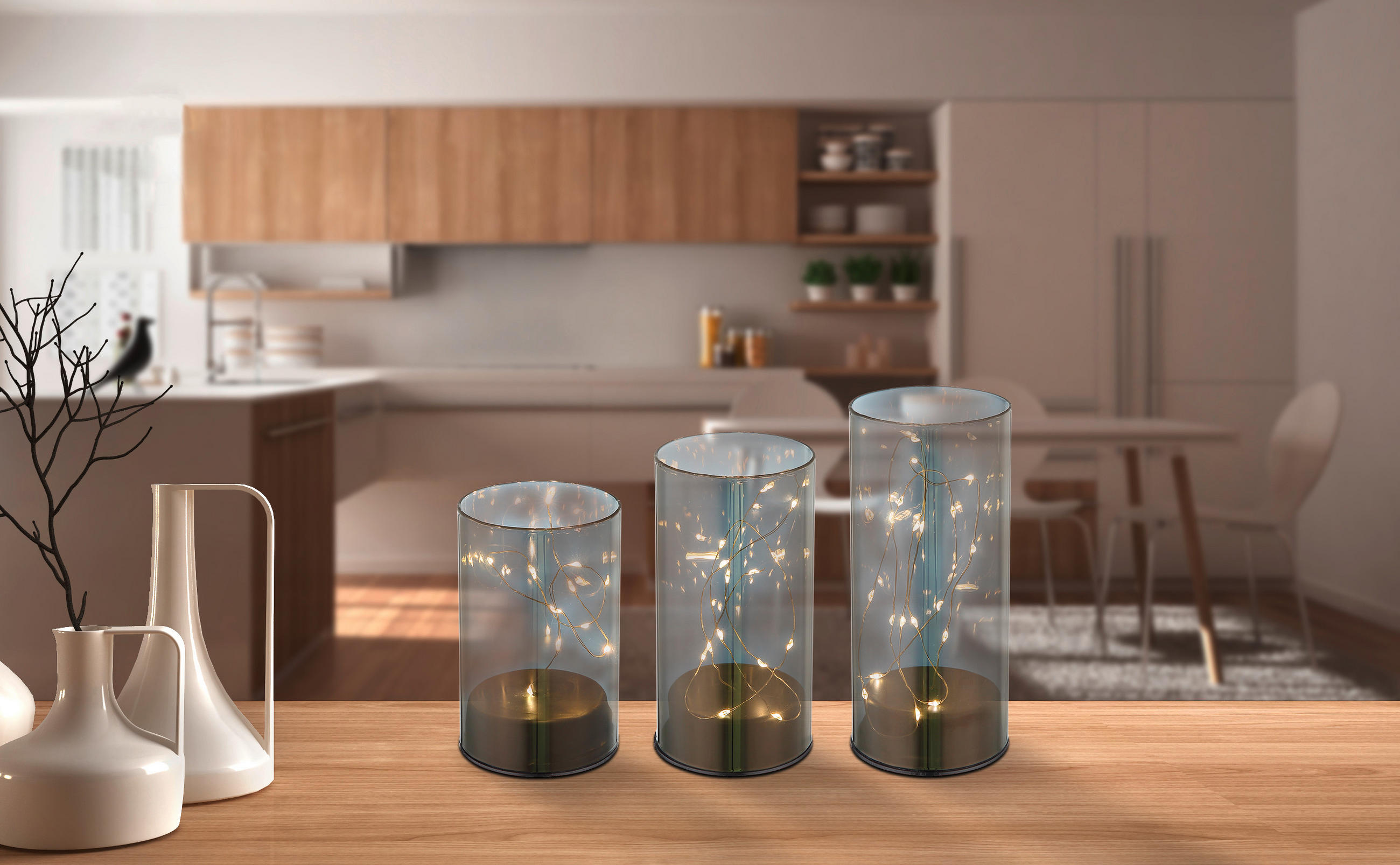 VEIOZĂ CU LED - gri, Konventionell, plastic/sticlă (8/12,5-15-17cm) - Globo