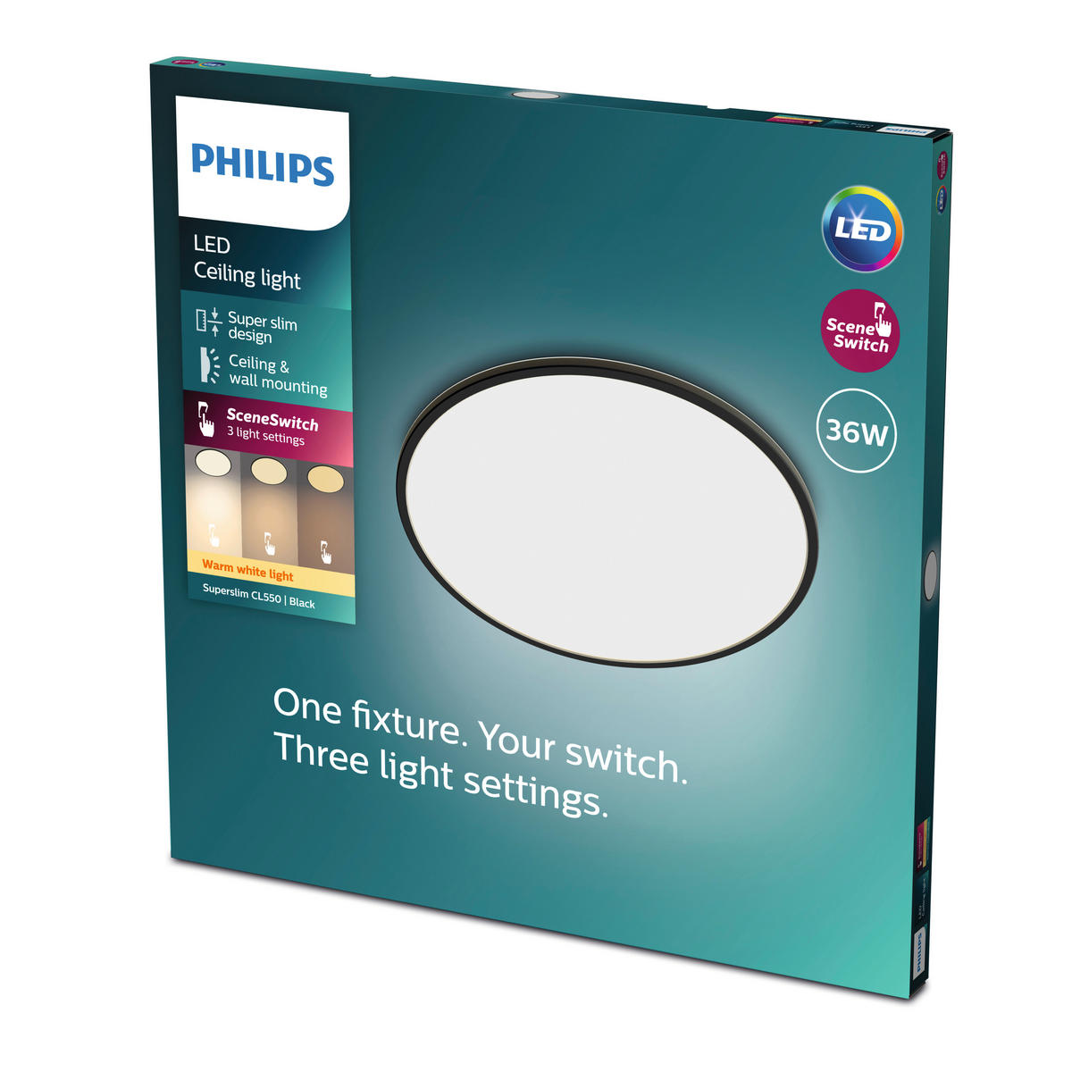 LED-DECKENLEUCHTE Superslim 54,5/55/3,2 cm   - Schwarz, KONVENTIONELL, Kunststoff (54,5/55/3,2cm) - Philips