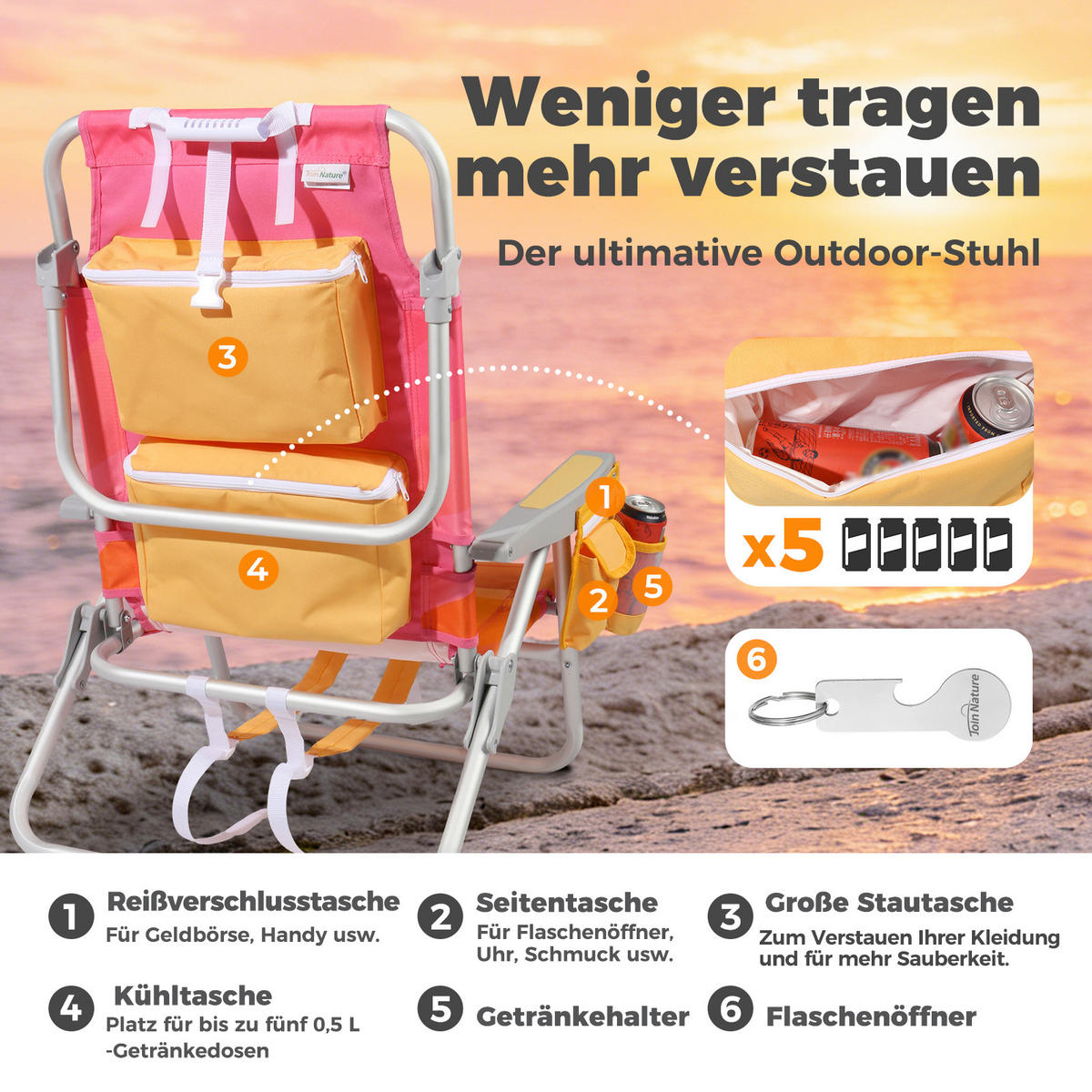 STRANDSTUHL Aluminium Alufarben, Pink  - Pink/Alufarben, Basics, Textil/Metall (61/62.5/83.5cm) - Modante