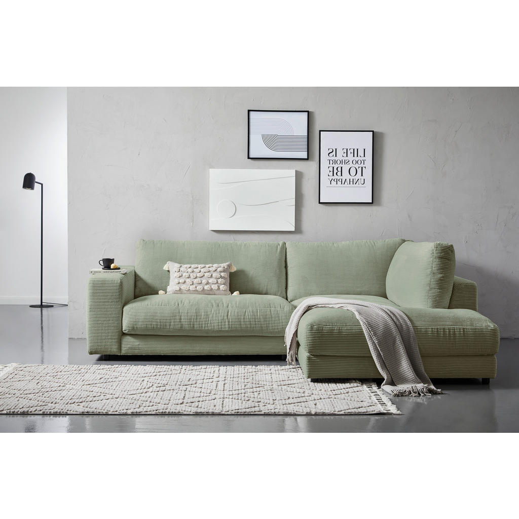 Thumbnail - Hom`in Ecksofa, Dunkelgrün, Textil, 4-Sitzer, Füllung: Schaumstoff, Federn, Ottomane rechts, L-Form, 265x224 cm, Blauer ...