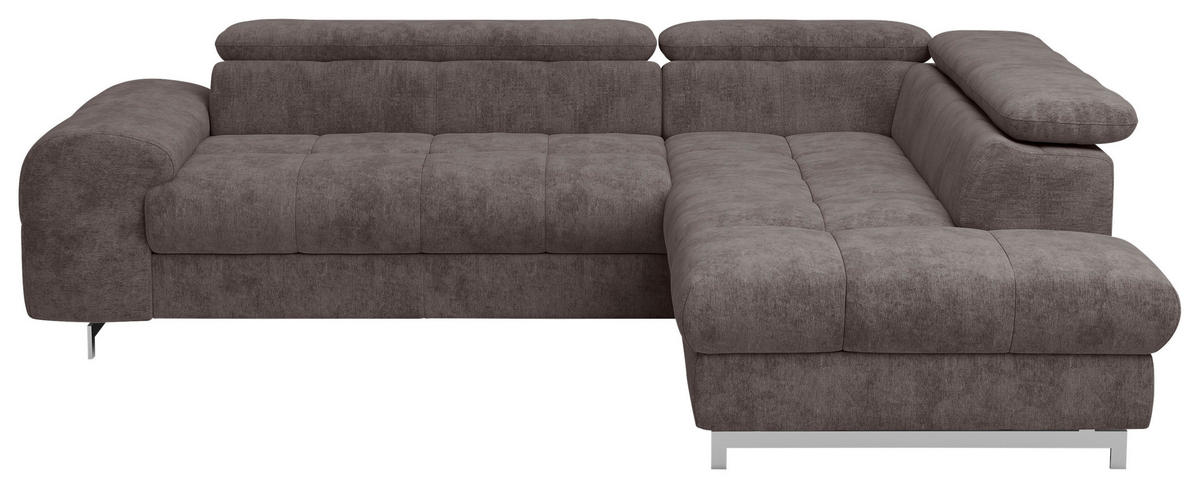 ECKSOFA in Mikrofaser Dunkelbraun  257/206 cm  - Chromfarben/Dunkelbraun, KONVENTIONELL, Textil/Metall (257/206cm) - Livetastic