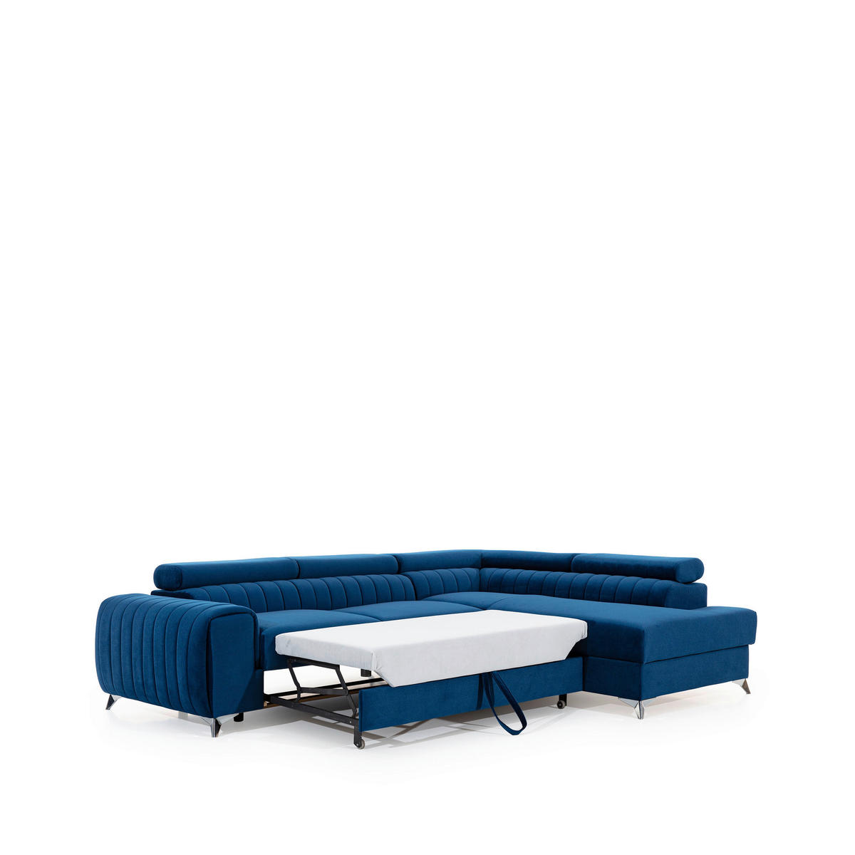 ECKSOFA  Blau Samt  - Blau/Silberfarben, Design, Textil/Metall (278/205cm) - MID.YOU