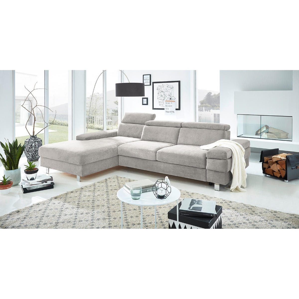 ECKSOFA in Webstoff Silberfarben  - Silberfarben, Konventionell, Textil/Metall (260/82/182cm) - Trendmanufaktur