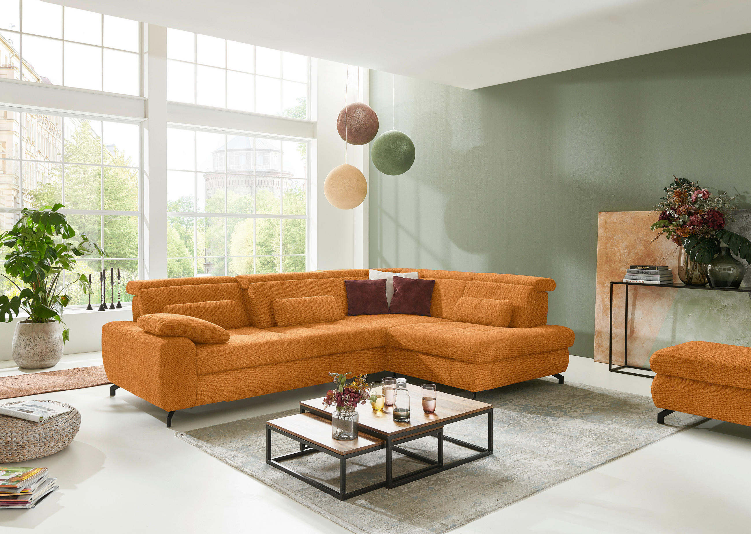ECKSOFA in Chenille Orange  - Schwarz/Orange, Design, Textil/Metall (310/220cm) - Beldomo Style