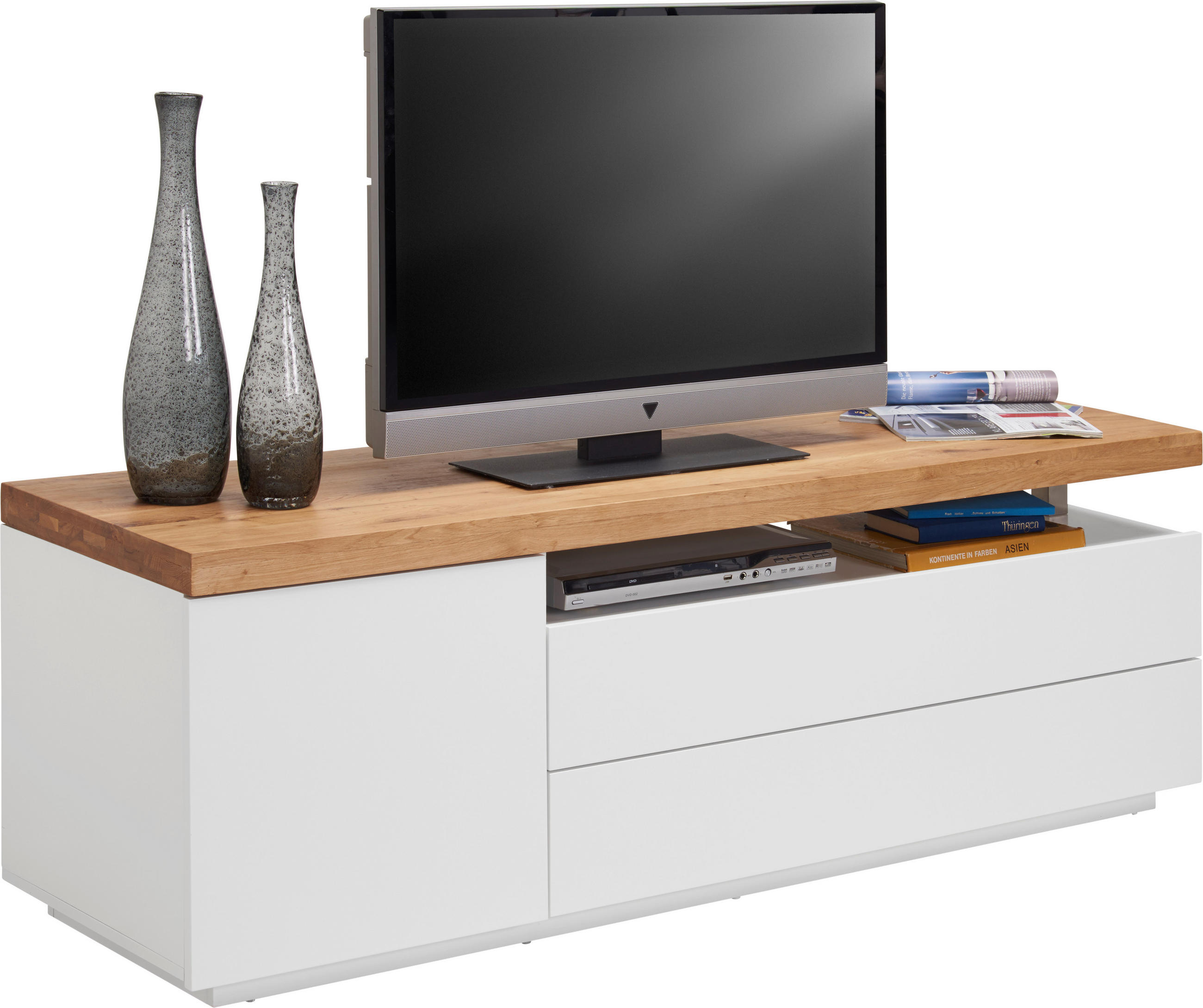 NISKA KOMODA 160/53,5/41,5 cm bela, boja hrasta - boja hrasta/bela, Konvencionalno, drvo/pločasti materijal (160/53,5/41,5cm) - Novel