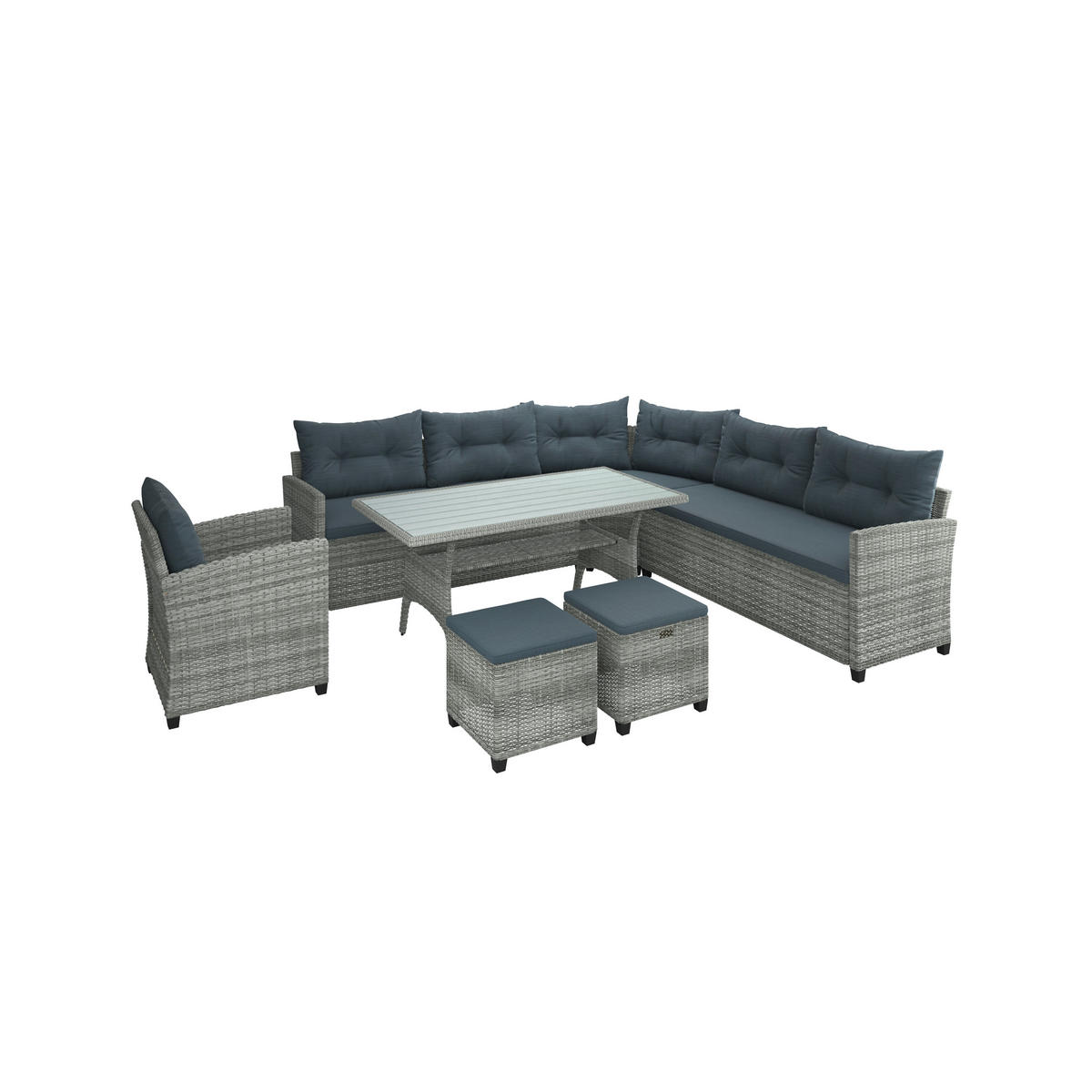 DINING-LOUNGESET 7-teilig  - Grau, MODERN, Kunststoff/Metall (78kg) - Ambia Garden
