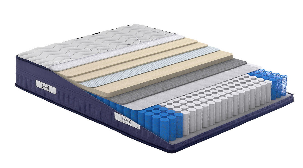TASCHENFEDERKERNMATRATZE Athletic, 200/200 cm, Höhe ca.: 28 cm, H3 = fest,  - Weiß/Dunkelblau, Basics, Textil (200/200cm) - Yatas