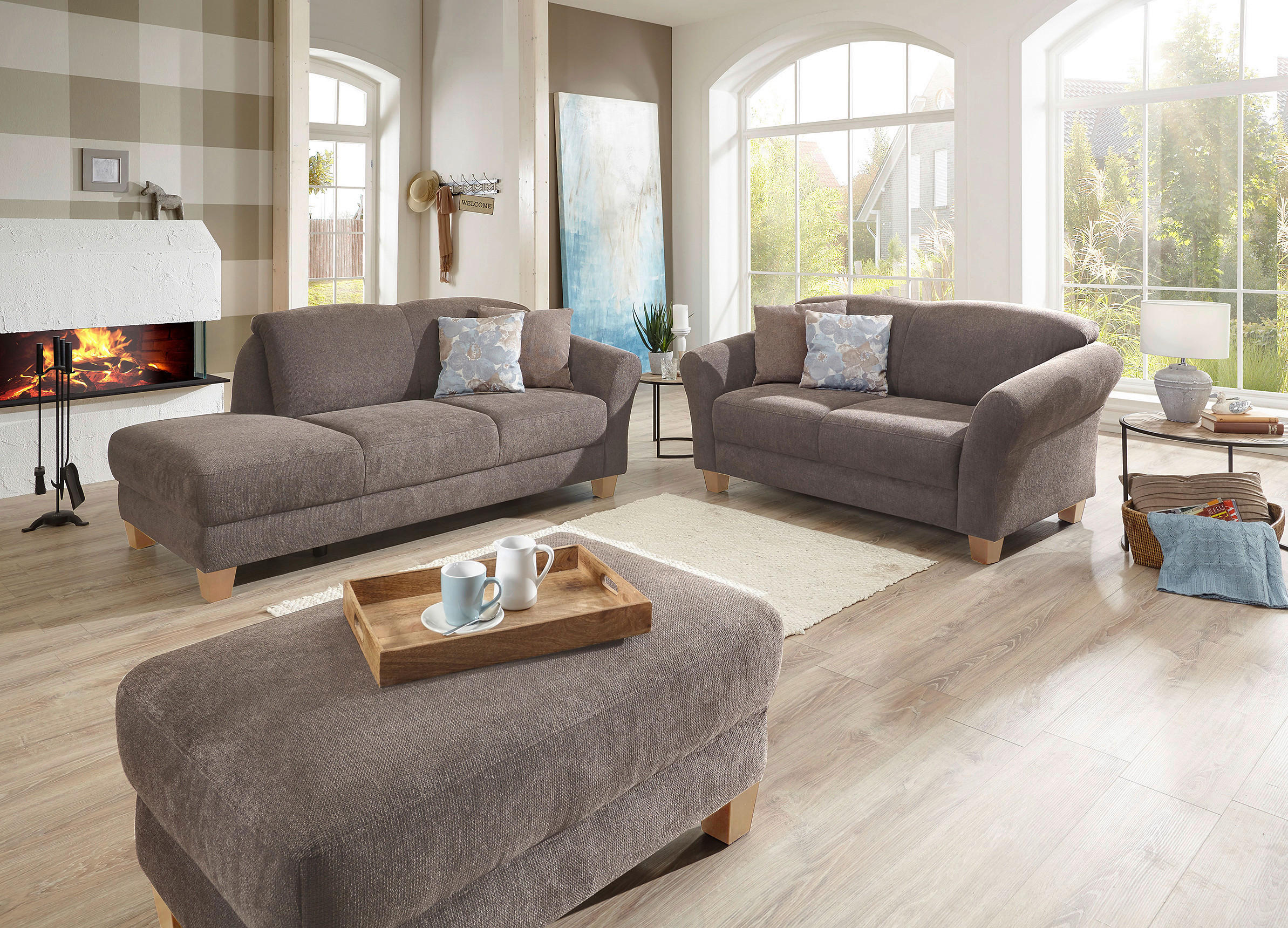 2-SITZER-SOFA in Flachgewebe Taupe  - Taupe/Naturfarben, Konventionell, Holz/Textil (163/84/89cm) - Sit & More