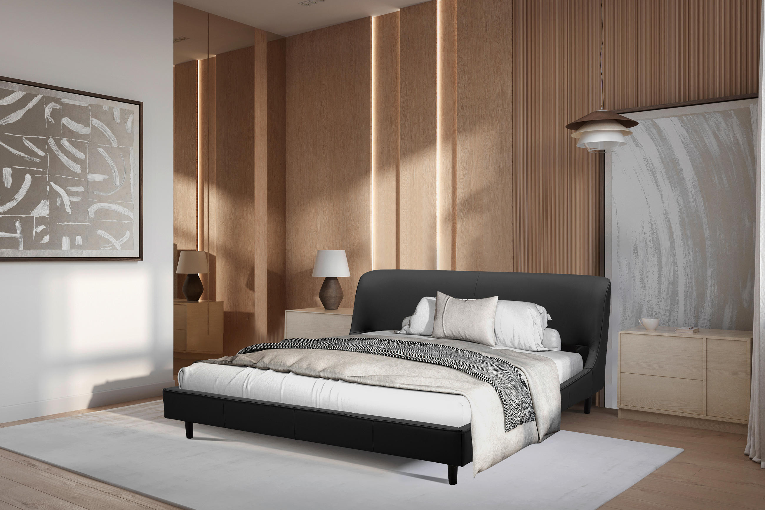TAPECIRANI KREVET   180/200 cm   crna  - crna, Moderno, koža/drvo (180/200cm) - Livetastic