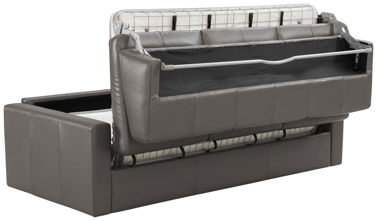 SCHLAFSOFA Bard Grau Echtleder  - Hellgrau/Schwarz, KONVENTIONELL, Leder/Kunststoff (206/81/96cm) - Novel