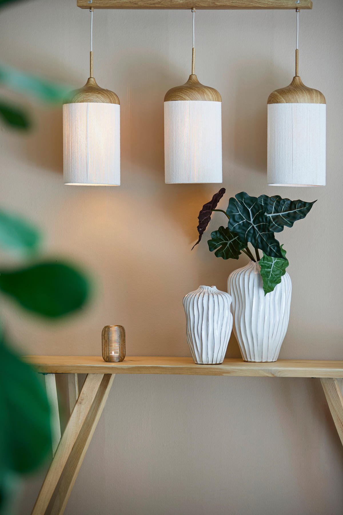HÄNGELEUCHTE Dania   - Creme, Design, Kunststoff/Textil (22/32/90cm) - Light & Living