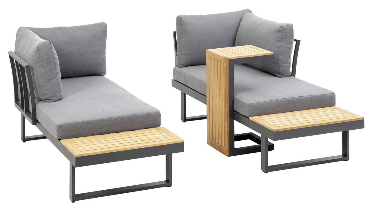 LOUNGEGARNITUR   253/70/175 cm Teakholz Aluminium  - Anthrazit/Grau, Basics, Holz/Textil (253/70/175cm) - Gardenson