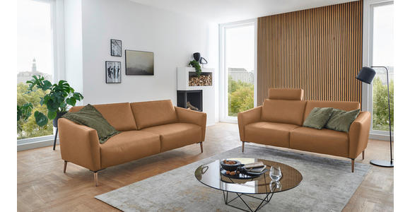 2-SITZER-SOFA  in Echtleder Haselnussfarben   - Eichefarben/Beige, Natur, Leder/Holz (207/86/87cm) - Valnatura