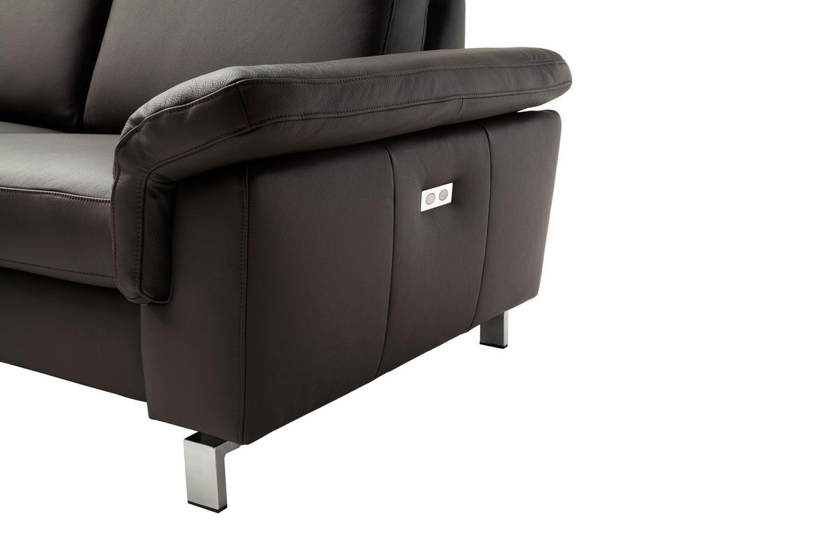 ECKSOFA in Echtleder Dunkelbraun  - Chromfarben/Dunkelbraun, Design, Leder/Metall (271/200cm) - Pure Home Lifestyle