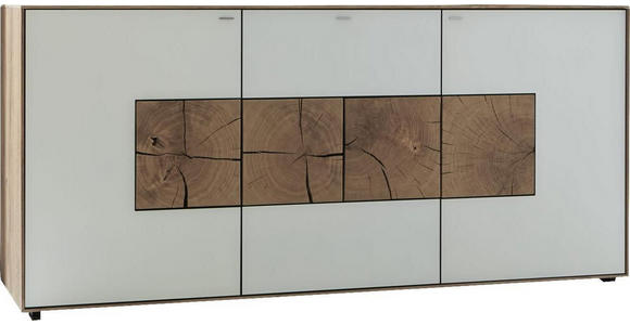 SIDEBOARD Kerneiche vollmassiv Weiß, Eichefarben  - Eichefarben/Weiß, Design, Glas/Holz (175/81/49cm) - Valnatura