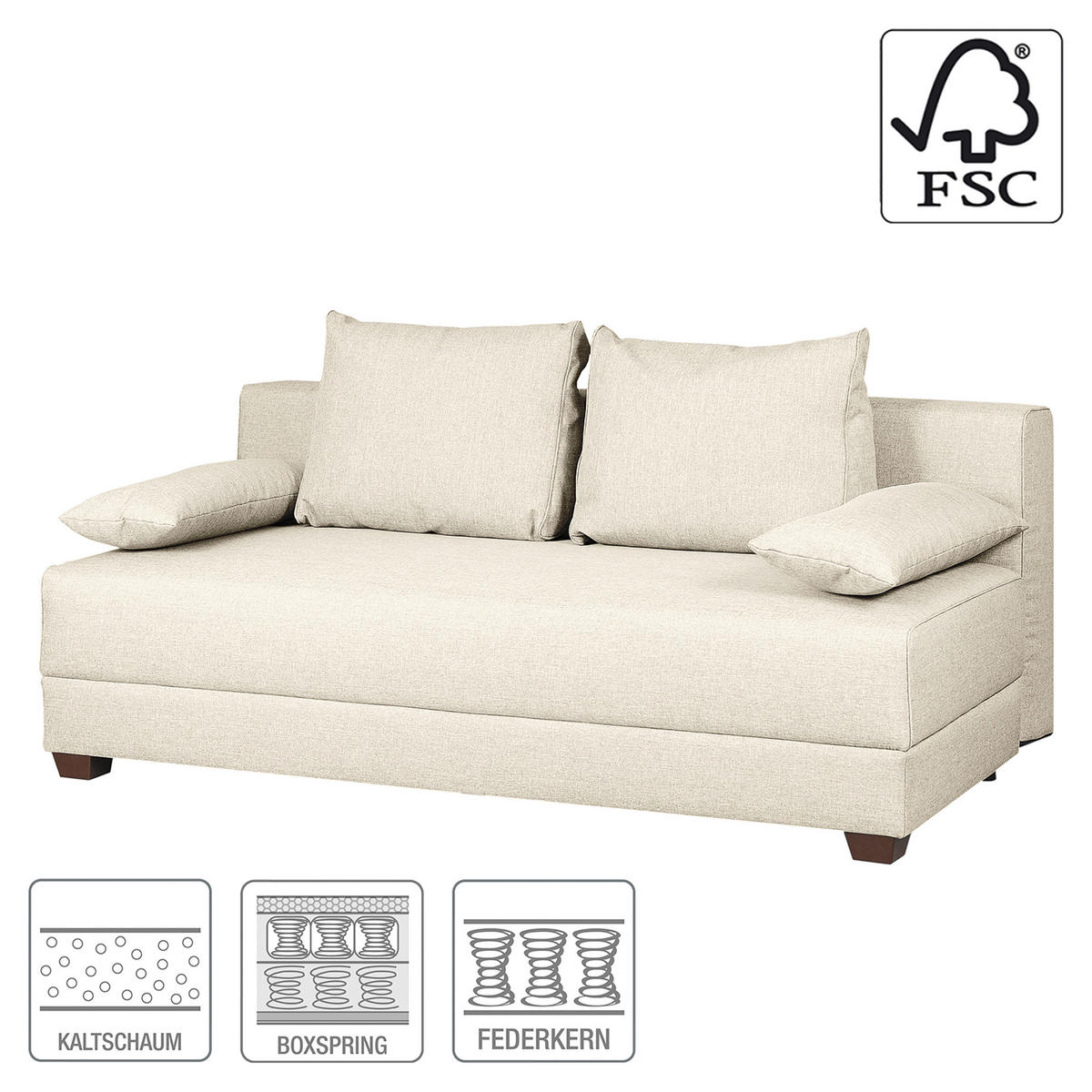 SCHLAFSOFA in Webstoff Creme  - Dunkelbraun/Creme, Design, Holz/Textil (202/85/110cm) - MID.YOU