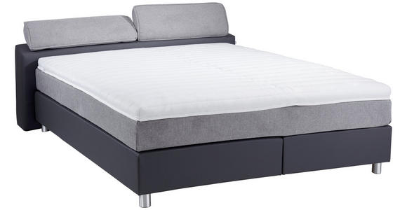 Boxspringbett mit Topper & Matratze H2 180x200cm Hampton - Anthrazit/Alufarben, KONVENTIONELL, Textil (180/200cm) - Luca Bessoni