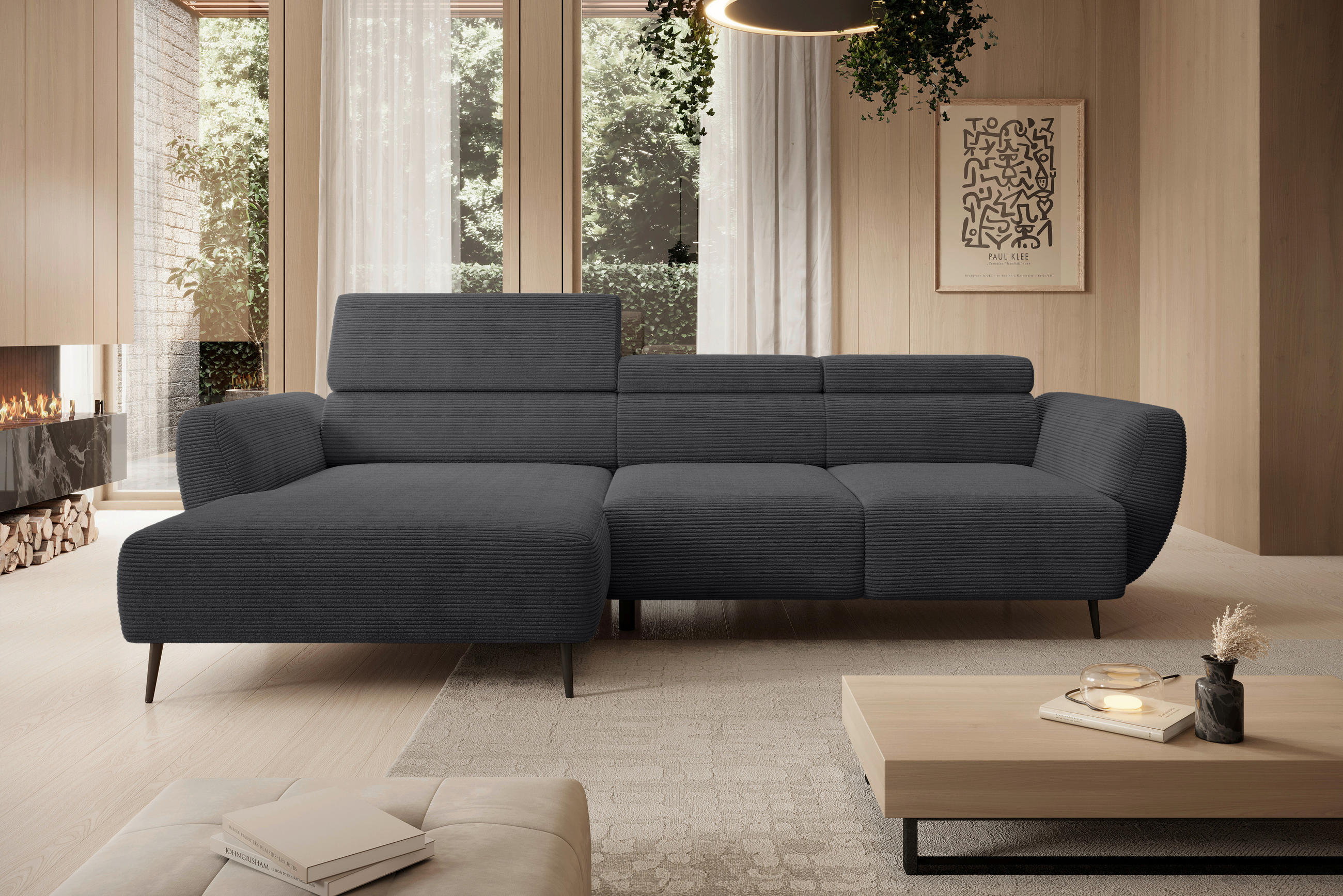 ECKSOFA in Cord Anthrazit  - Anthrazit/Schwarz, Konventionell, Textil/Metall (174/277cm) - Carryhome