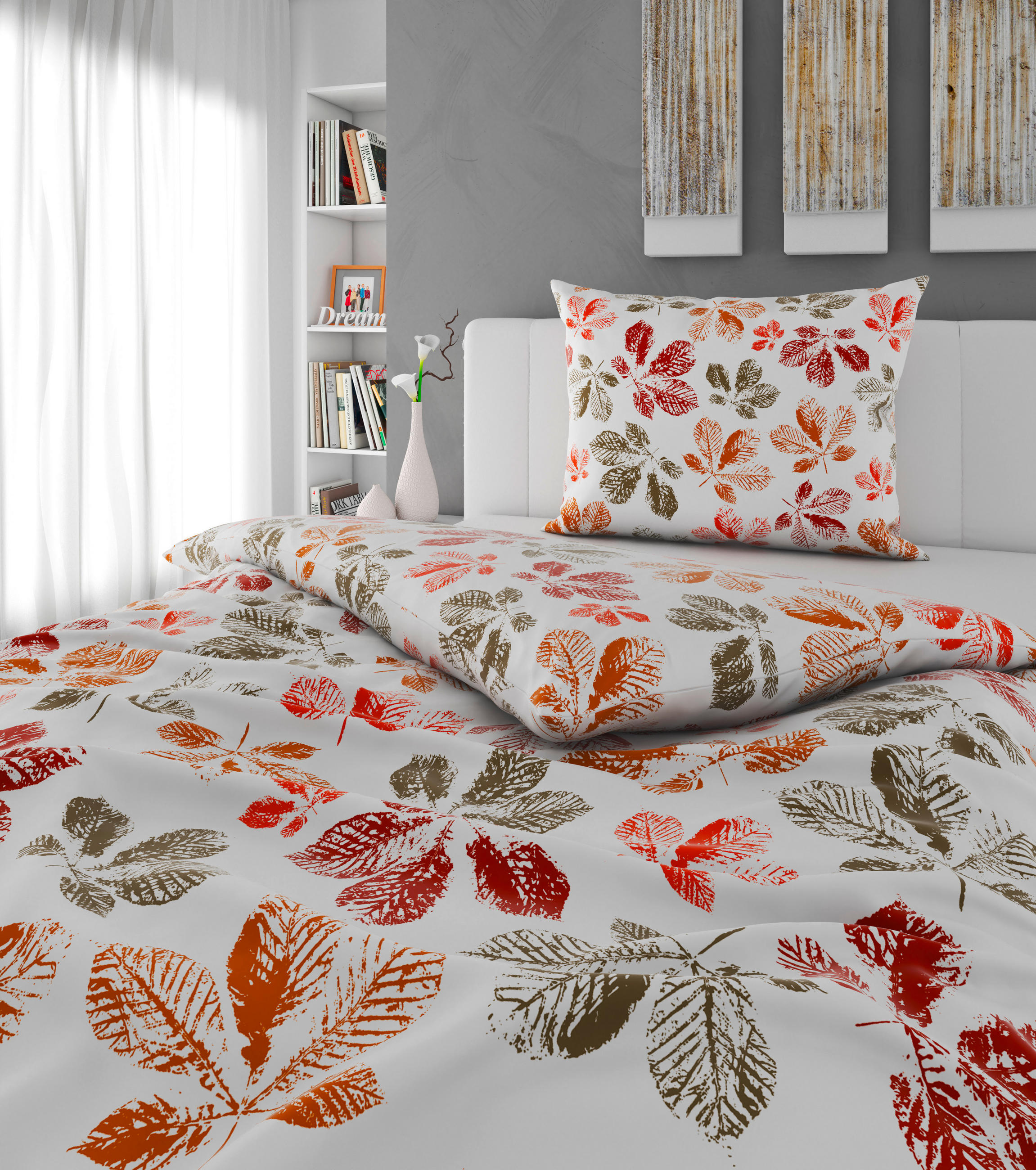 POVLEČENÍ, satén, zelená, oranžová, bílá, červenohnědá, 140/200 cm - oranžová/bílá, Design, textil (140/200cm) - Esposa