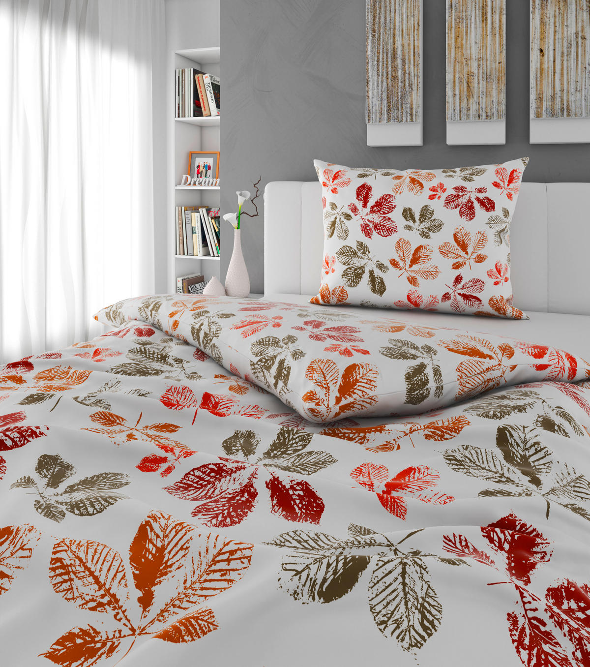 POVLEČENÍ, satén, zelená, oranžová, bílá, červenohnědá, 140/200 cm - oranžová/bílá, Design, textil (140/200cm) - Esposa