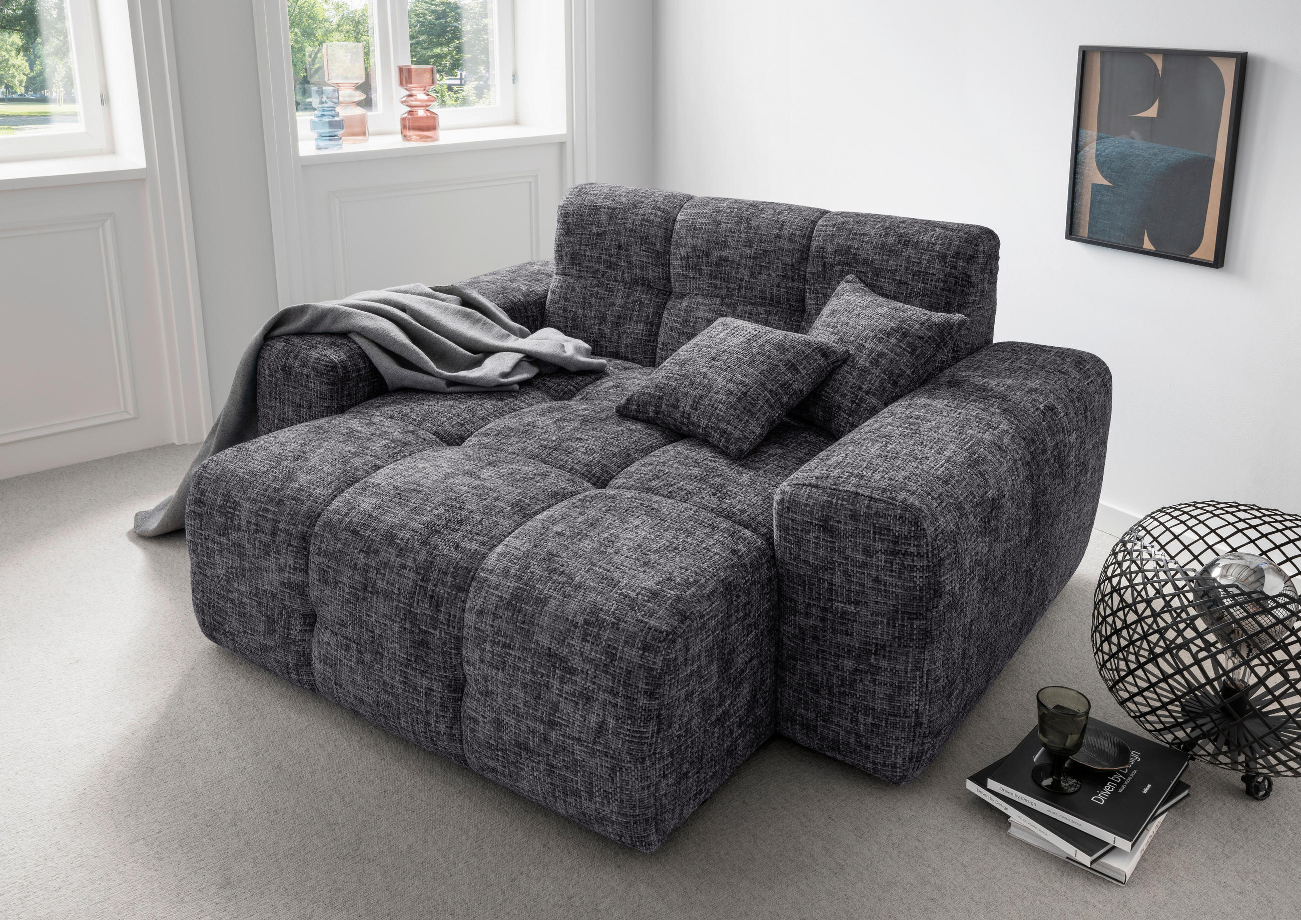 XXL-SESSEL in Struktur Schwarz  - Schwarz, Modern, Kunststoff/Textil (181/87/155cm) - Livetastic
