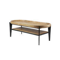 COUCHTISCH Mangoholz massiv 120/50/40 cm oval Naturfarben, Schwarz  - Schwarz/Naturfarben, Design, Holz/Metall (120/50/40cm) - MID.YOU