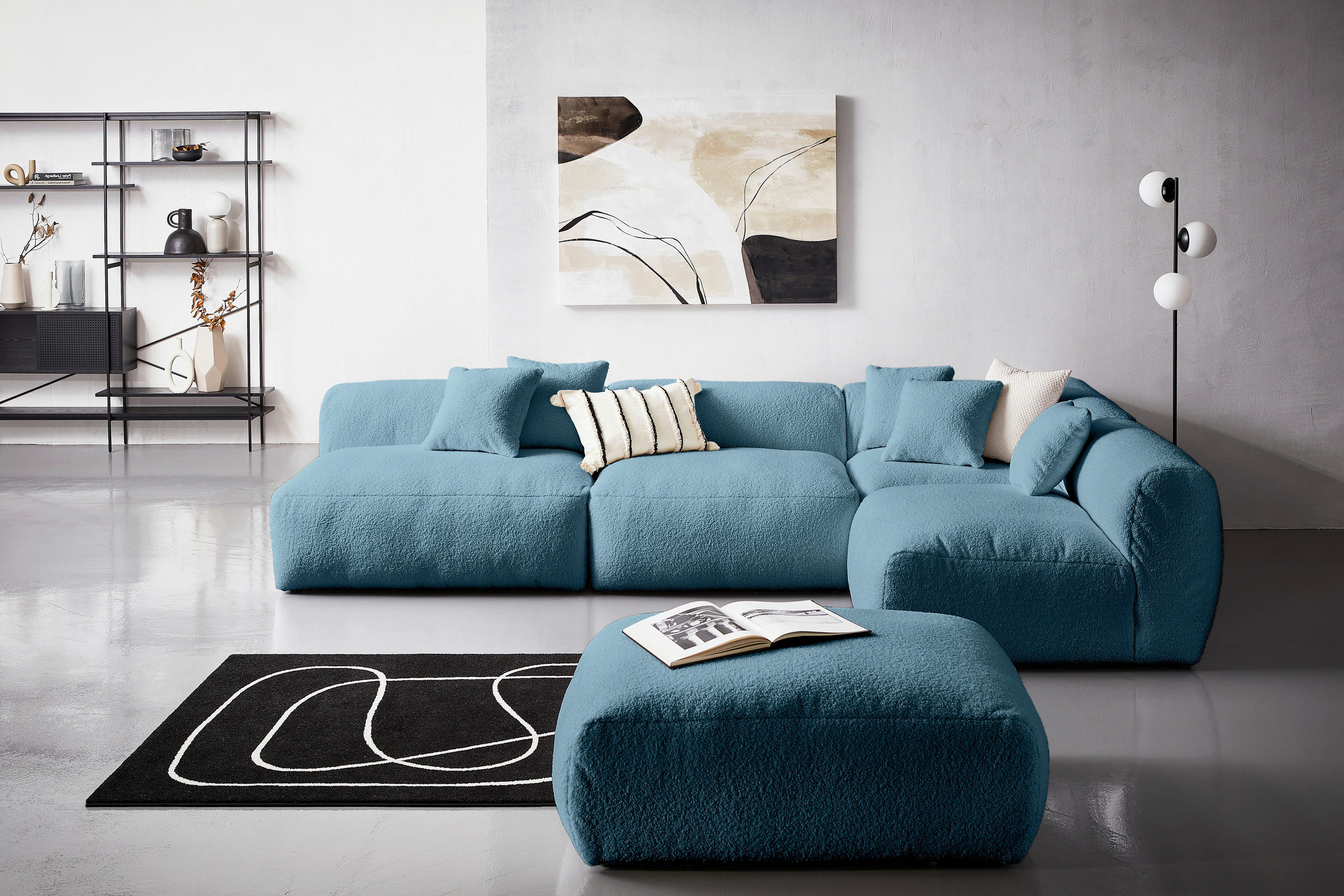 SOFAELEMENT in Flachgewebe, Teddystoff Blau  - Blau, Trend, Textil (120/70/122cm) - Livetastic