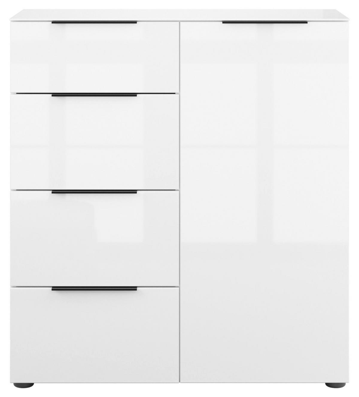 KOMMODE Style  in 90/99/40 cm  - Weiß Hochglanz/Schwarz, Basics, Glas/Holzwerkstoff (90/99/40cm)