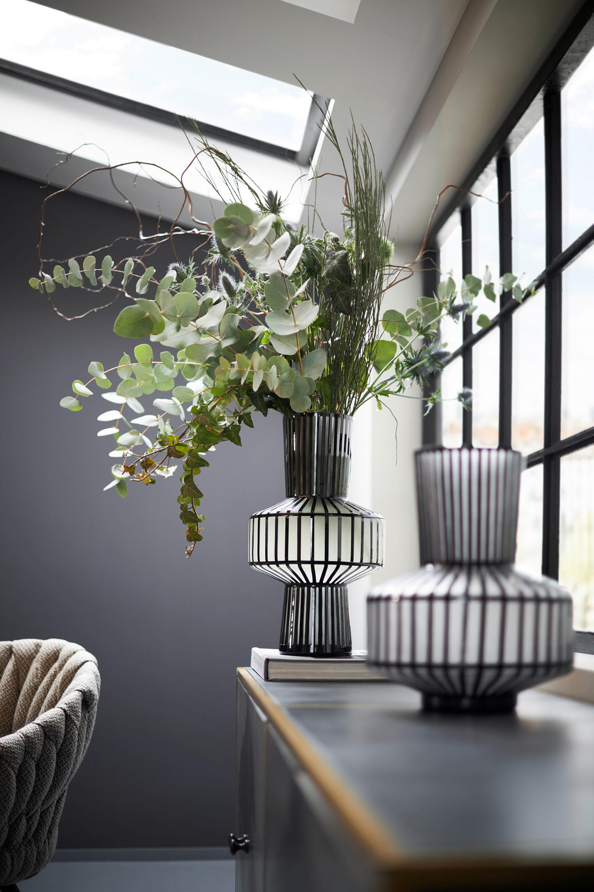 VASE 42 cm  - Hellgrau/Schwarz, Design, Glas (23/42/23cm)