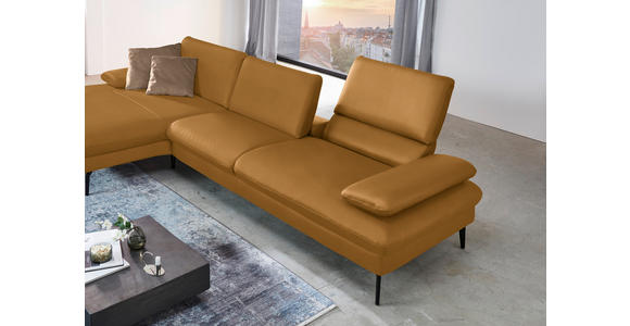 ECKSOFA in Echtleder Currygelb  - Currygelb/Schwarz, Design, Leder/Metall (157/325cm) - Dieter Knoll