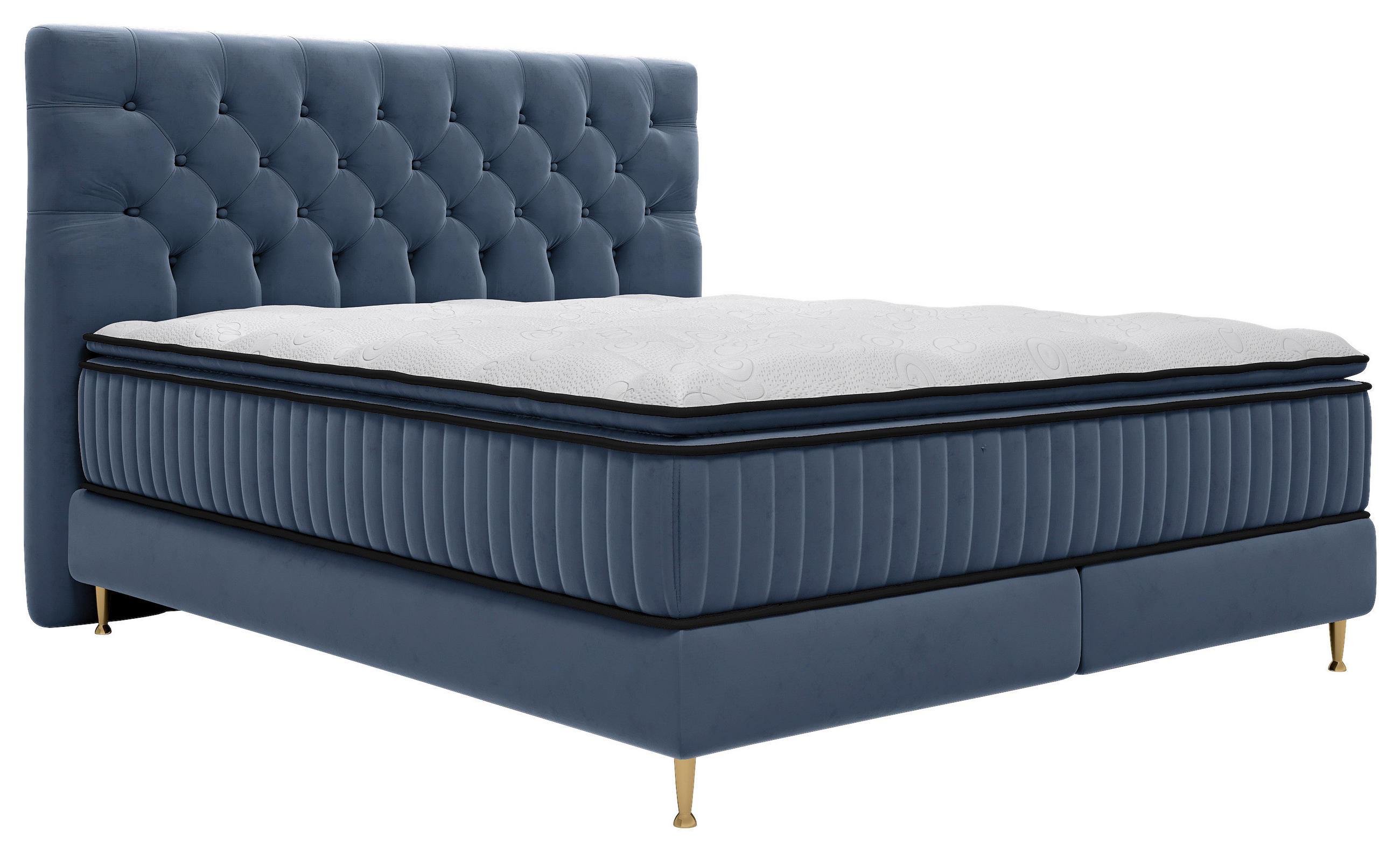 BOXSPRINGBETT 180/200 cm  in Dunkelblau  - Goldfarben/Dunkelblau, Design, Textil/Metall (180/200cm) - Boxxx