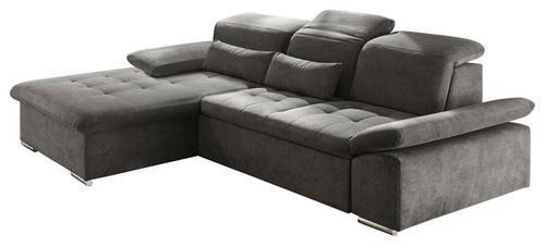 ECKSOFA in Mikrovelours Dunkelgrau  - Dunkelgrau/Silberfarben, KONVENTIONELL, Holzwerkstoff/Kunststoff (188/276cm) - MID.YOU