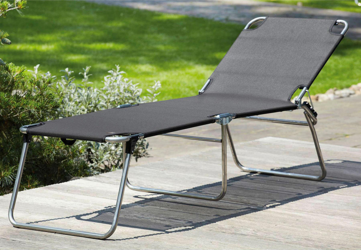 DREIBEINLIEGE 58/42/190 cm  - Schwarz/Alufarben, Basics, Textil/Metall (58/42/190cm) - FIAM