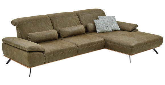 ECKSOFA in Mikrofaser Grün  - Beige/Schwarz, Natur, Holz/Textil (322/201cm) - Voleo