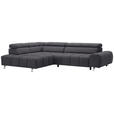 ECKSOFA in Velours Dunkelgrau  - Dunkelgrau/Silberfarben, Design, Textil/Metall (201/295cm) - Hom`in