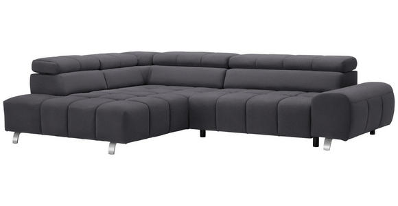 ECKSOFA in Velours Dunkelgrau  - Dunkelgrau/Silberfarben, Design, Textil/Metall (201/295cm) - Hom`in