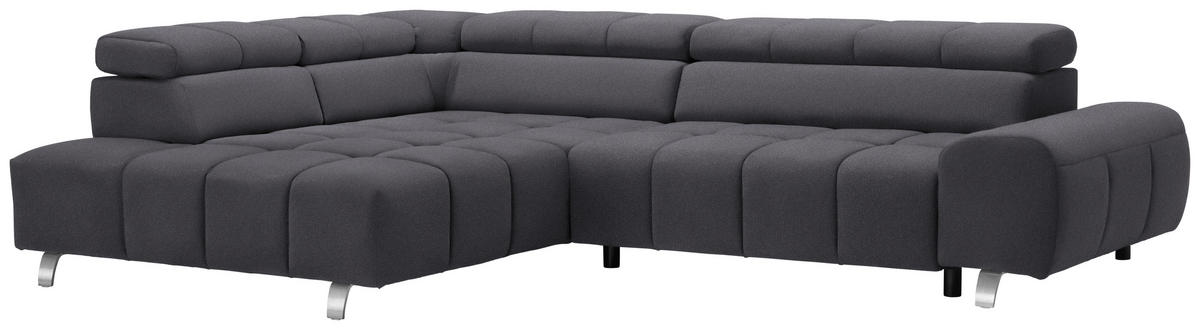 ECKSOFA Dunkelgrau Velours  - Dunkelgrau/Silberfarben, Design, Textil/Metall (201/295cm) - Hom`in