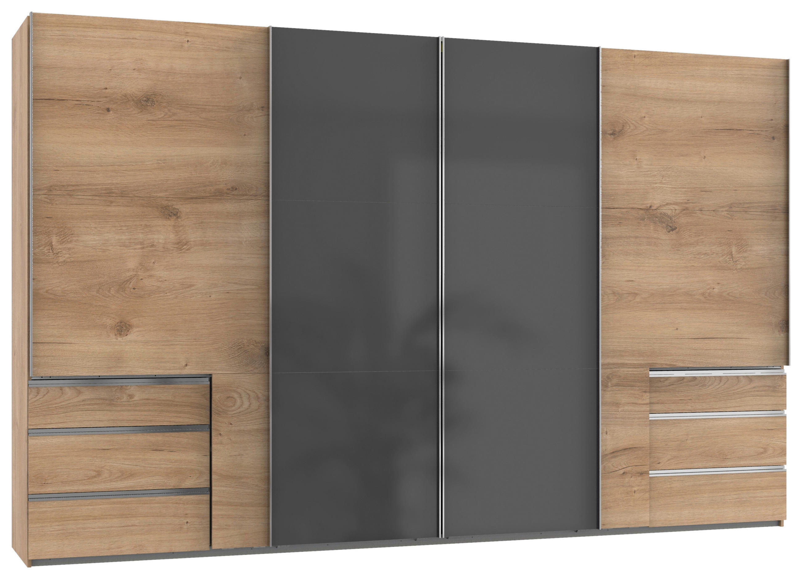 SCHWEBETÜRENSCHRANK in Grau, Eichefarben  - Chromfarben/Eichefarben, Modern, Holzwerkstoff (350/216/65cm) - MID.YOU