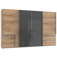 SCHWEBETÜRENSCHRANK in Grau, Eichefarben  - Chromfarben/Eichefarben, Modern, Holzwerkstoff (350/216/65cm) - MID.YOU