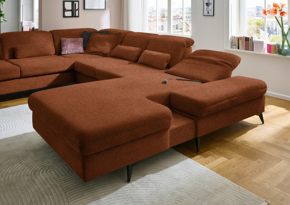 WOHNLANDSCHAFT Chenille Rostfarben  - Rostfarben/Schwarz, Design, Textil/Metall (255/364/198cm) - Beldomo Style